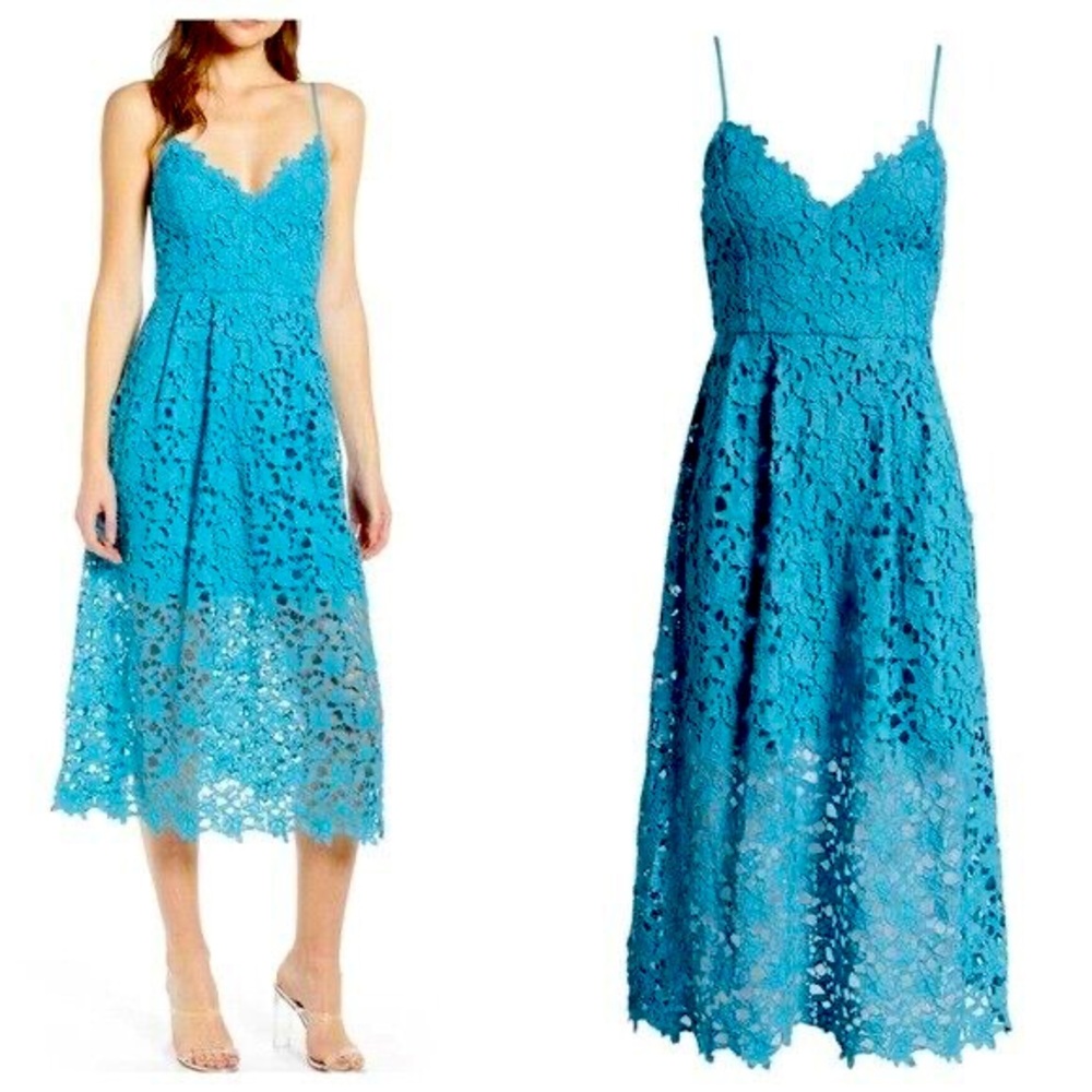 Astr Blue Spaghetti Strap Sweetheart Midi Dress